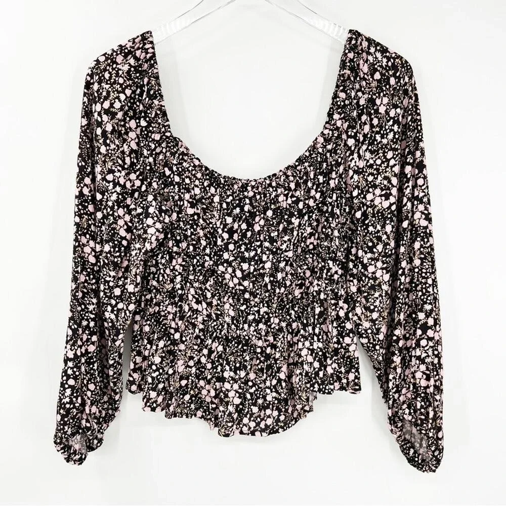 J. Crew Puff Sleeve Floral Square Neck Top S
